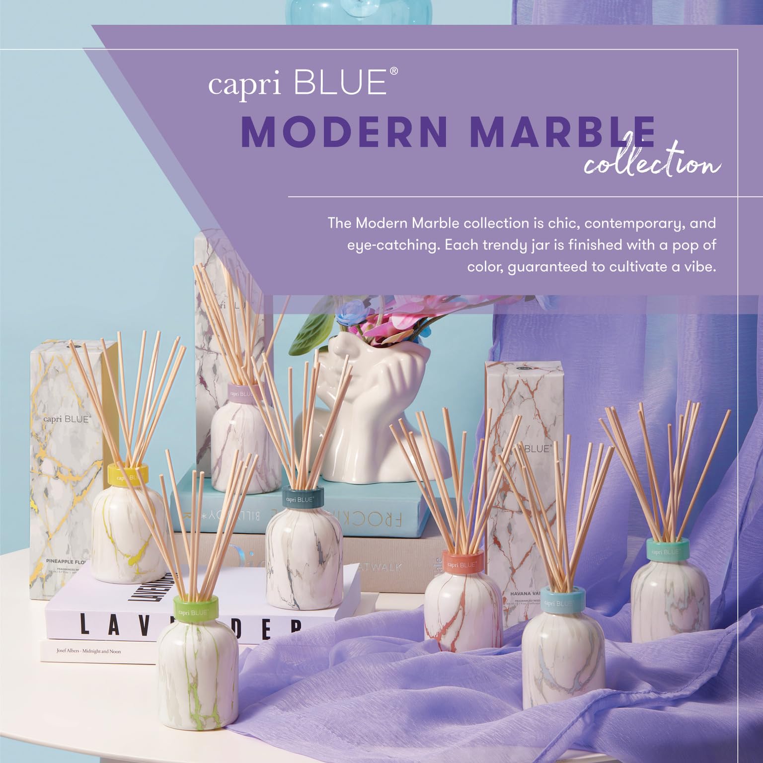 Capri Blue Modern Marble Diffuser on a stylish shelf