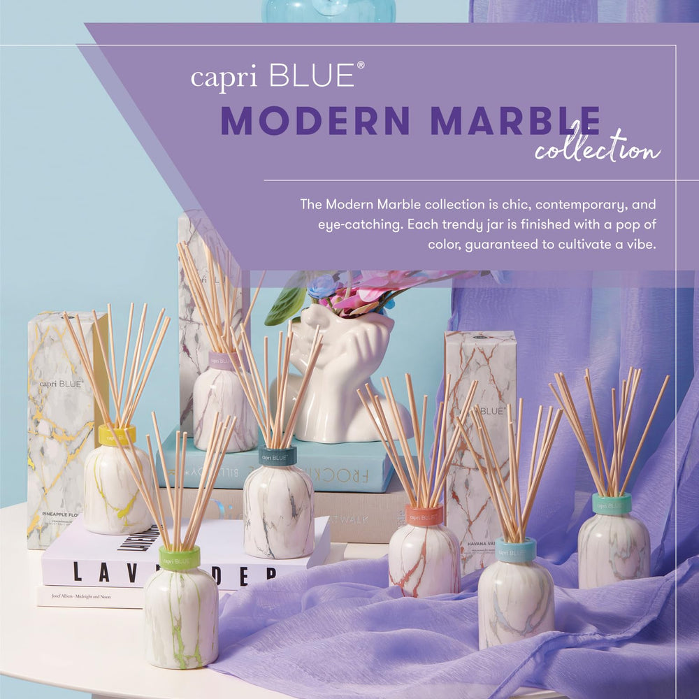 Capri Blue Modern Marble Diffuser on a stylish shelf