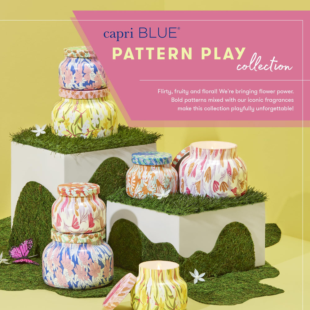 Capri Blue Pattern Play enhances decor with vibrant packaging and aromatics.