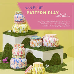 Capri Blue Pattern Play enhances decor with vibrant packaging and aromatics.