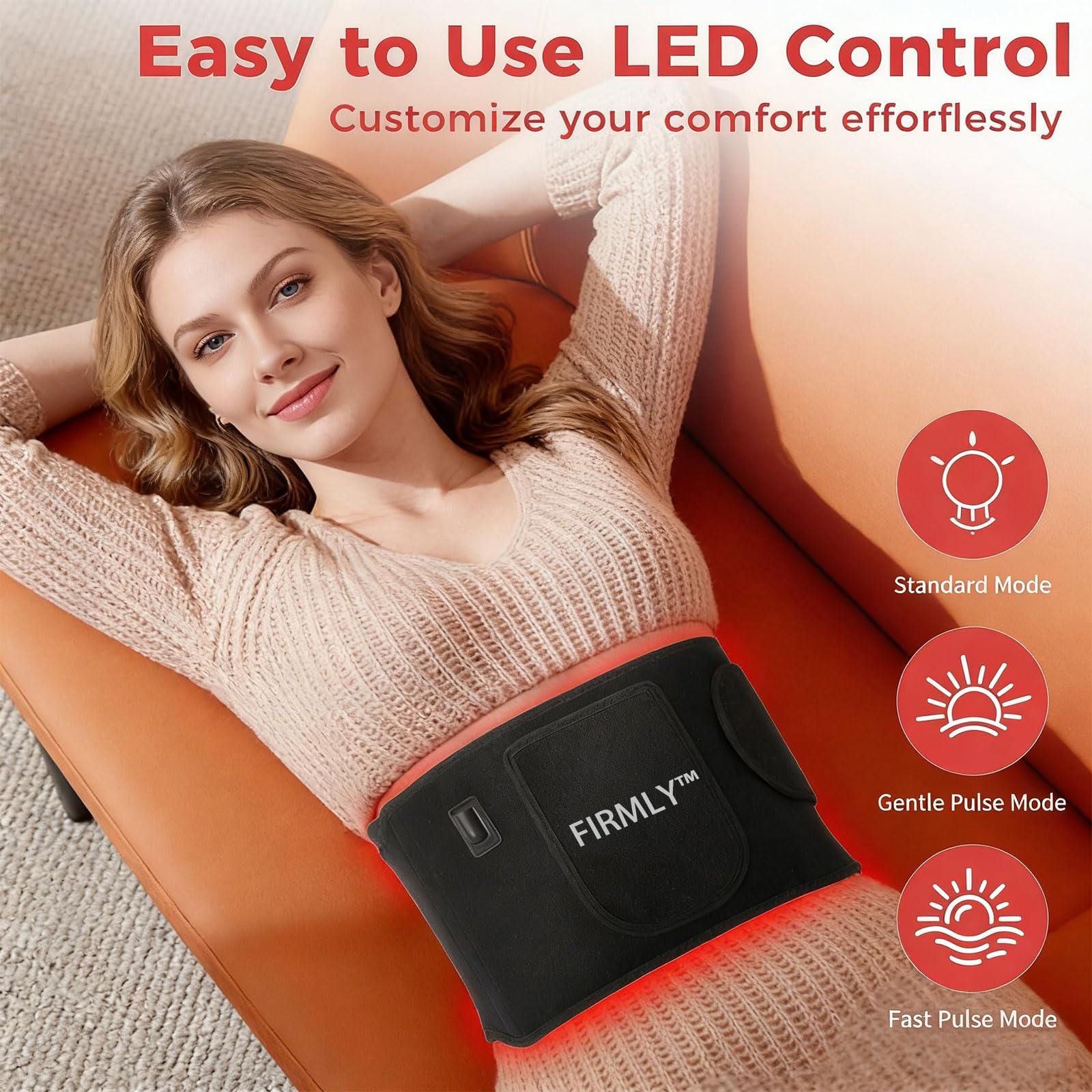 Capriccio belt on waist demonstrates targeted relaxation for daily routines.