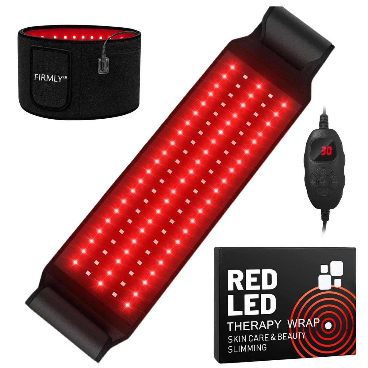 Capriccio Firmly red light therapy belt front view showing 360° waist coverage