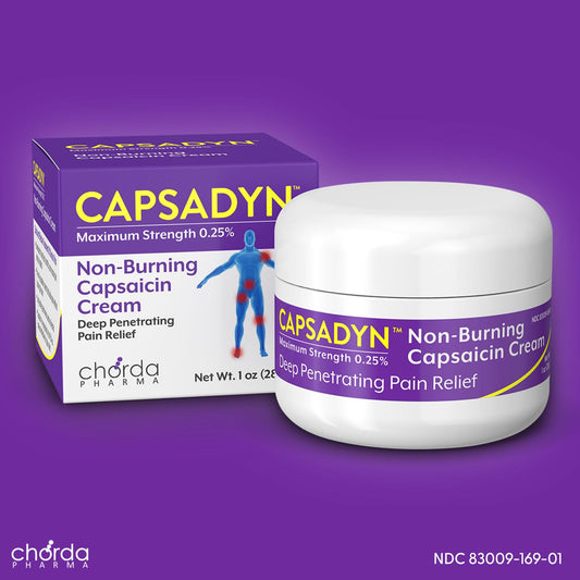 Capsadyn 0.25% strength label highlights maximum-capacity formula.