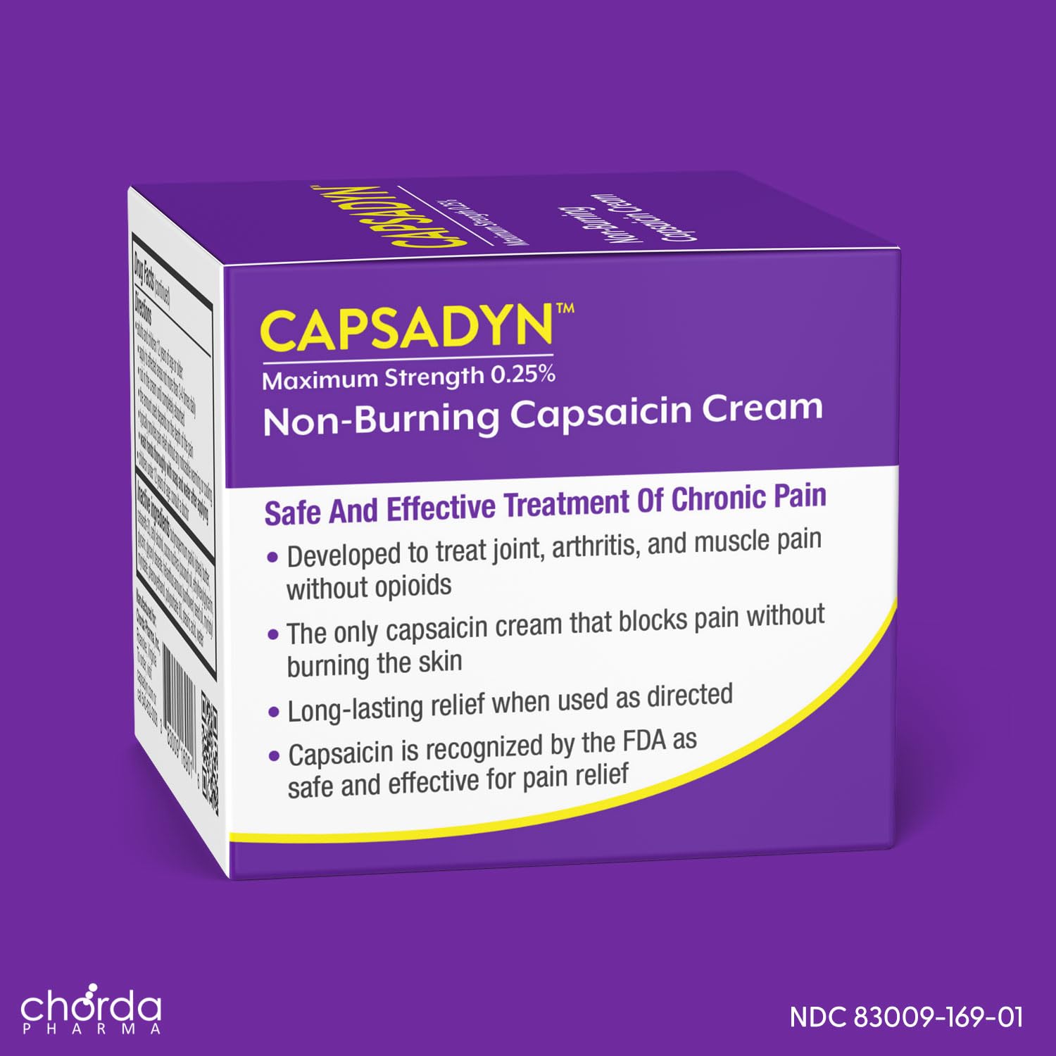 Capsadyn odorless topical cream packaging indicating mess-free use.