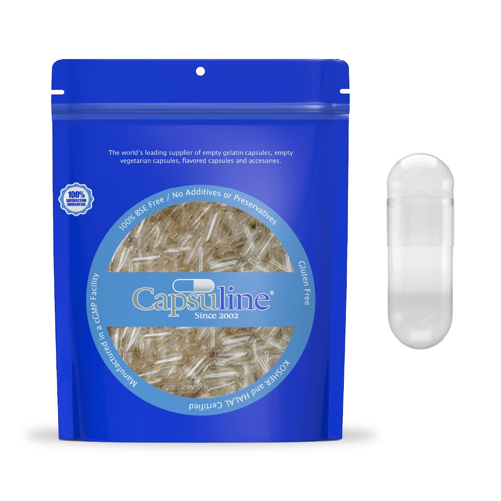 Capsuline Size 00 clear capsules in a 5000-count bulk pack for DIY supplements