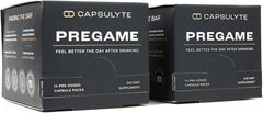CAPSULYTE Pregame bottle with capsules ready to take before celebrations for smoother mornings.