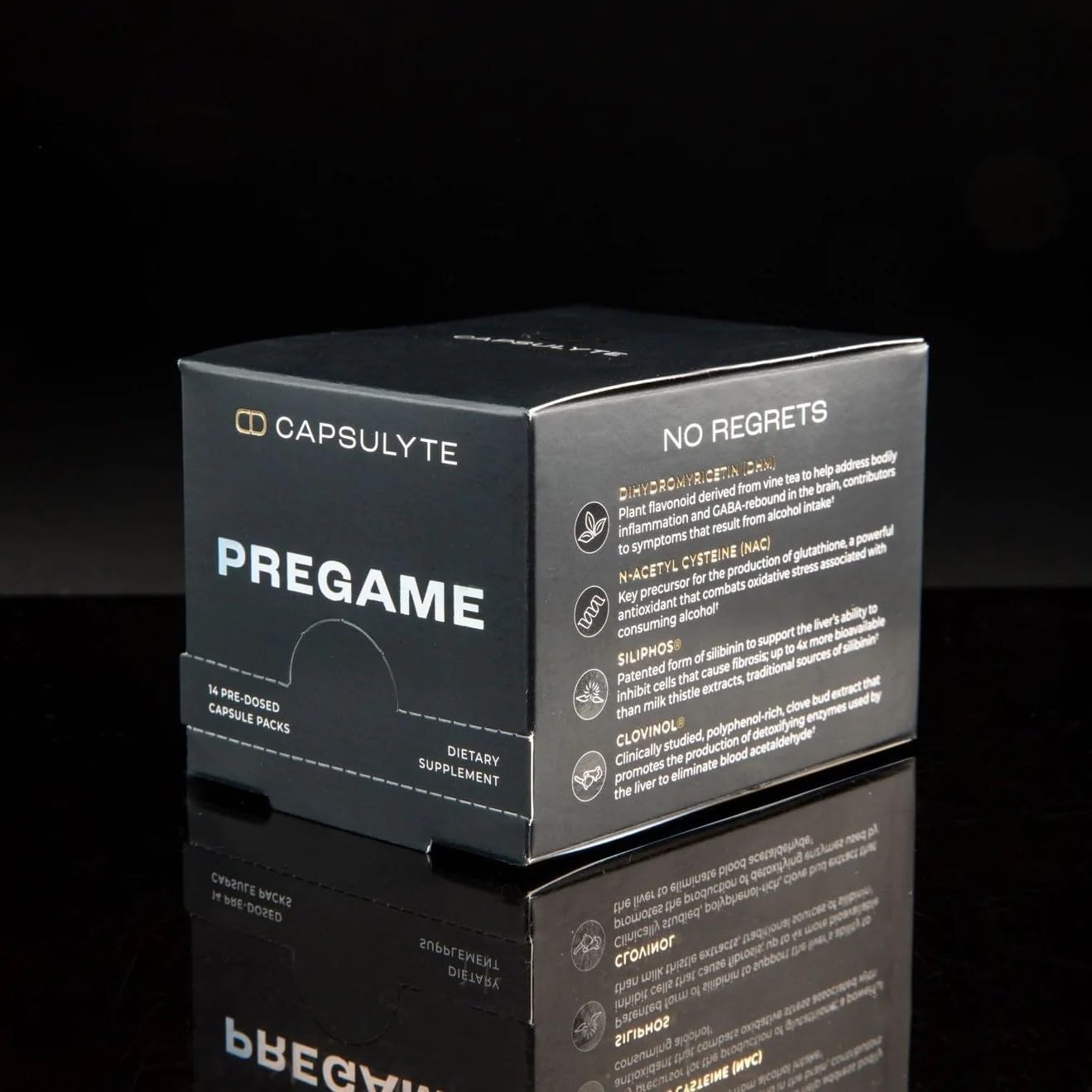 CAPSULYTE Pregame hydration-friendly setup with water and capsules ready.