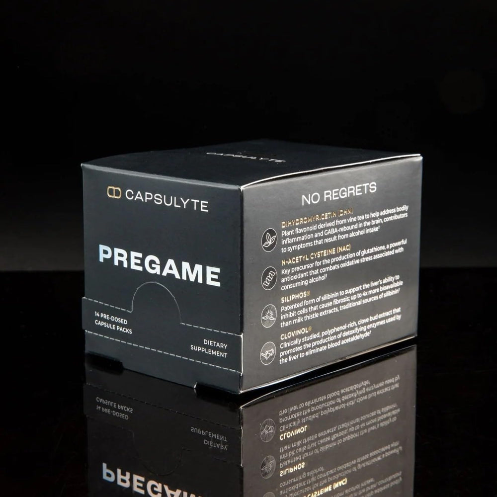 CAPSULYTE Pregame hydration-friendly setup with water and capsules ready.