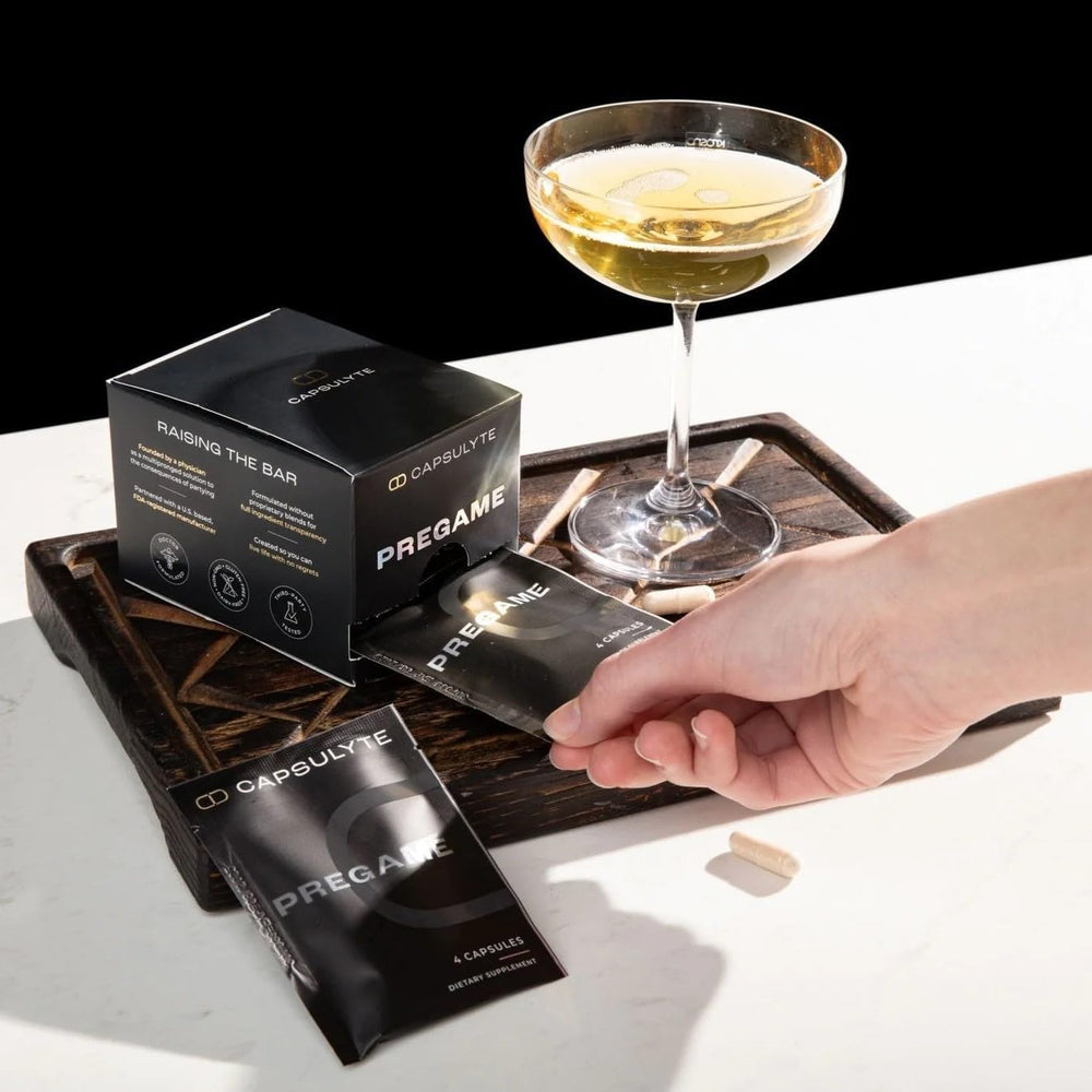 CAPSULYTE Pregame packet doses and four-capsule dose layout for easy use.