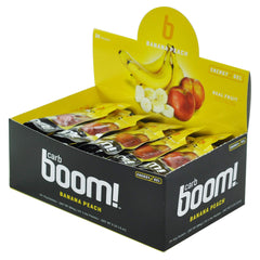 Carb Boom Banana Peach energy gel packaging for easy on-the-go use