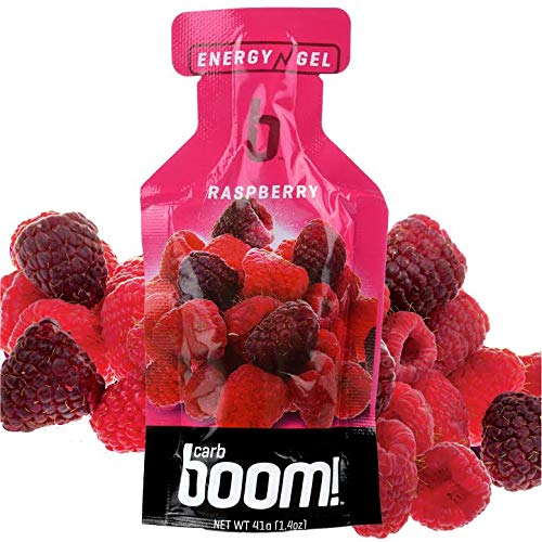 Carb Boom Energy Gel Raspberry close-up with real fruit puree for fast energy during workouts.