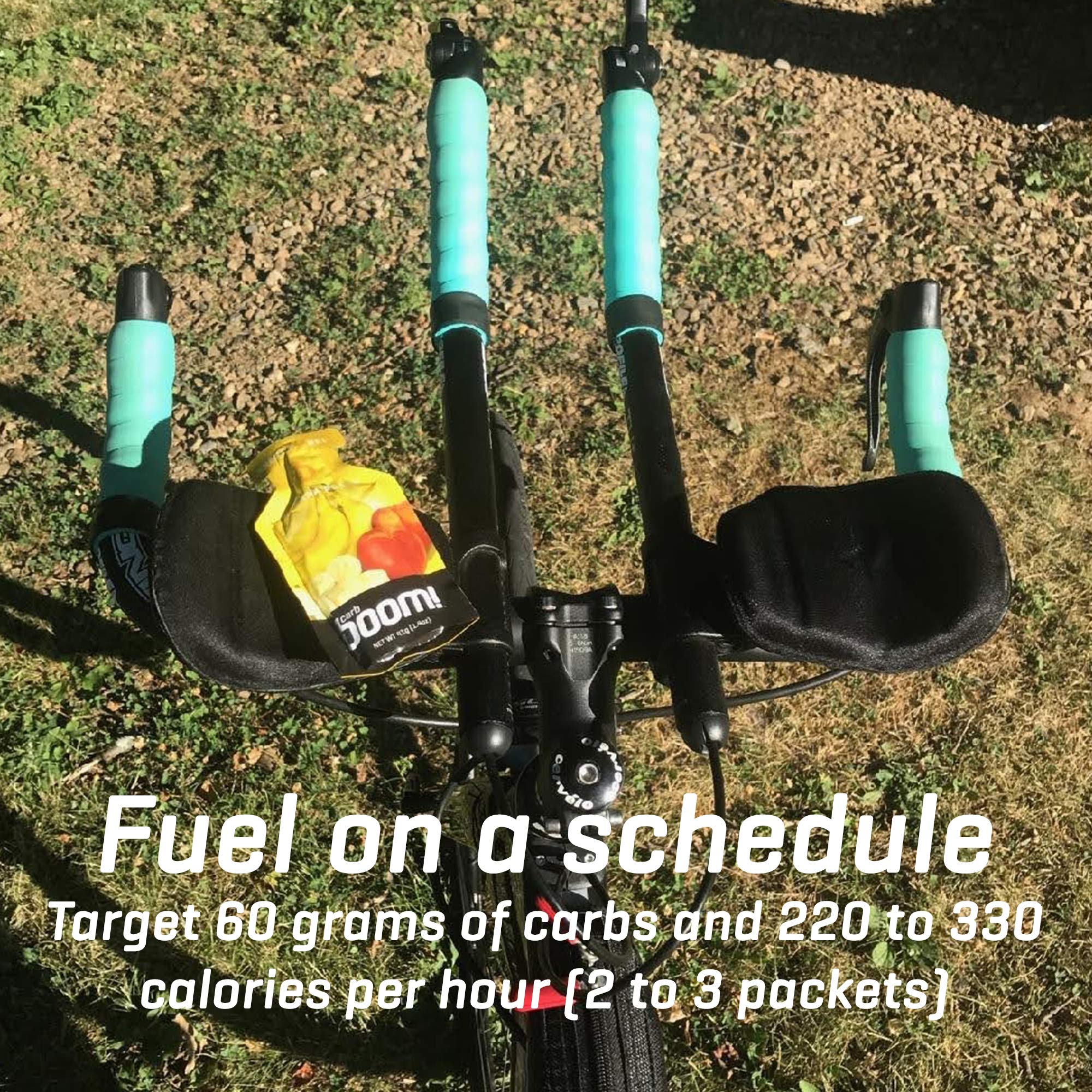 Carb Boom Energy Gel Raspberry finishing at the finish line with empty pack.