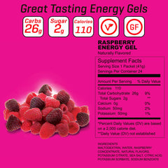Carb Boom Energy Gel Raspberry open package presented for quick fueling on the go.