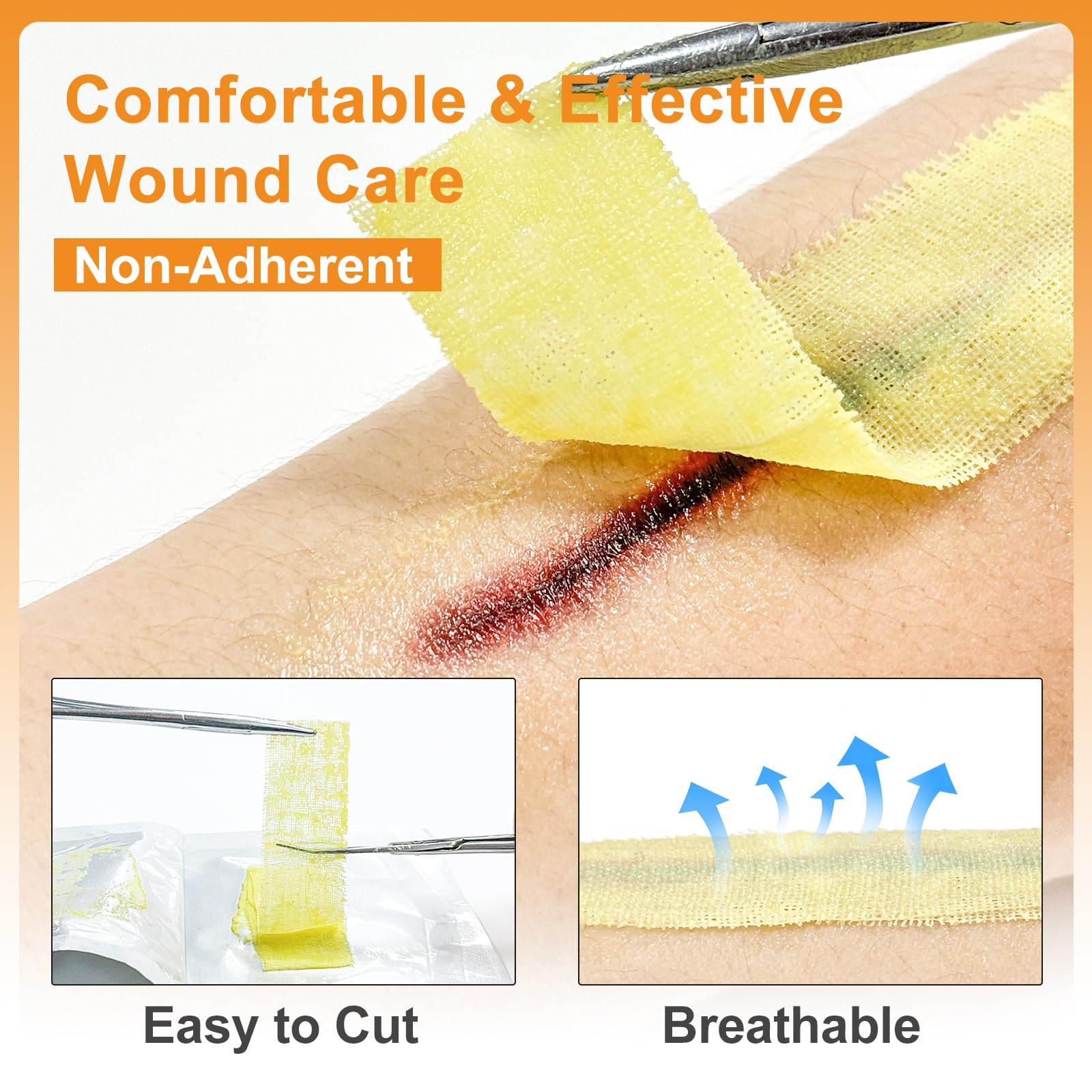 CARBOU non-adherent gauze patch reduces pain during dressing changes.