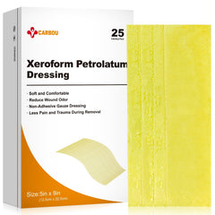 Carbou Xeroform dressing 5x9 sterile pack for quick, clean wound care.