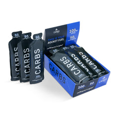 Carbs Fuel caffeinated energy gel box front view for on-the-go endurance fueling.