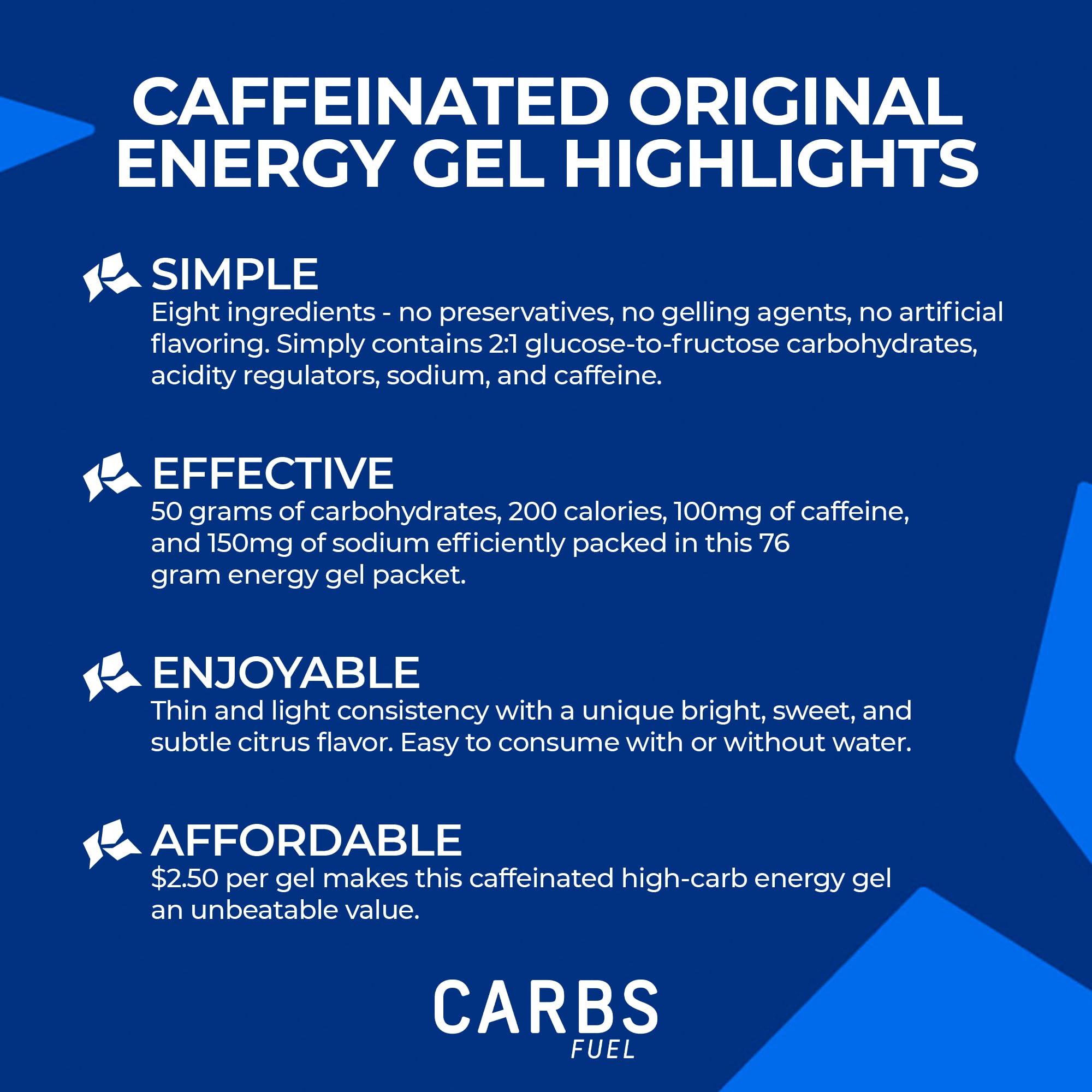Carbs Fuel caffeinated energy gel pack-open shows individual sachets for easy access.