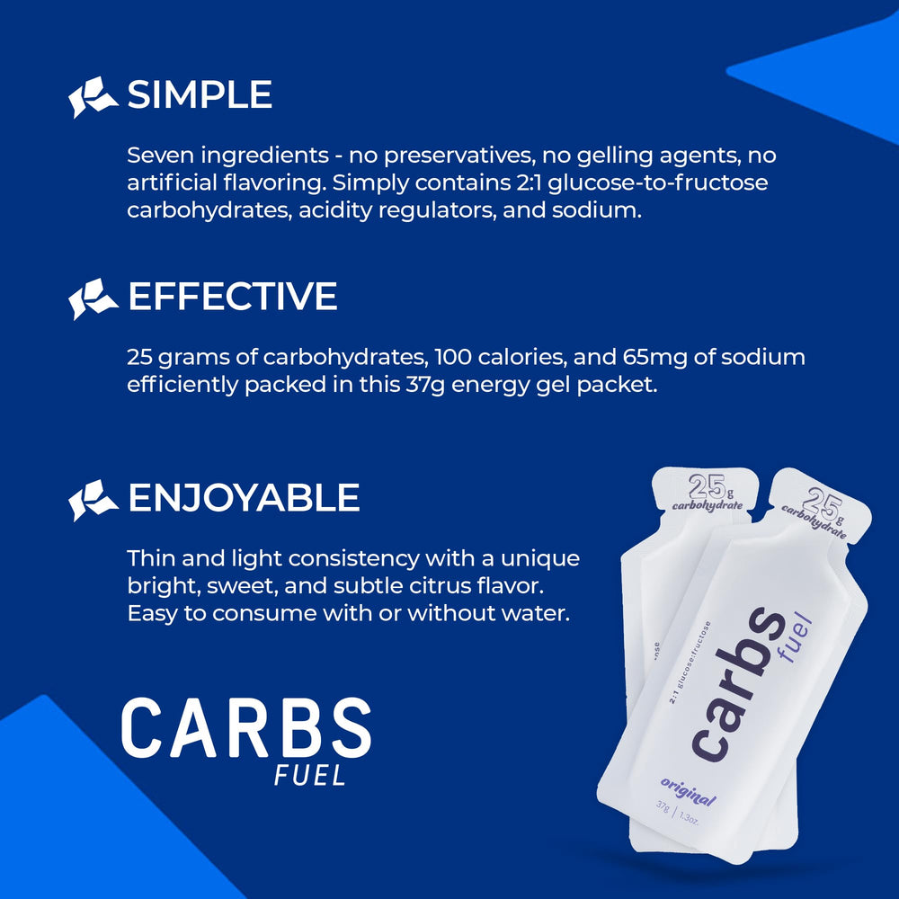 Carbs Fuel 25g gel label close-up highlighting clean plant-based ingredients