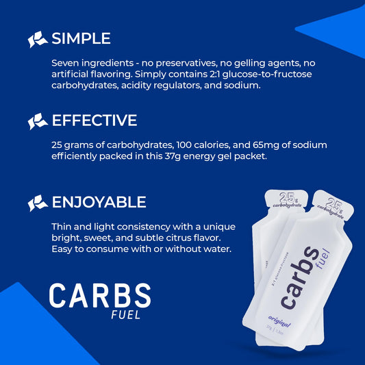 Carbs Fuel 25g gel label close-up highlighting clean plant-based ingredients