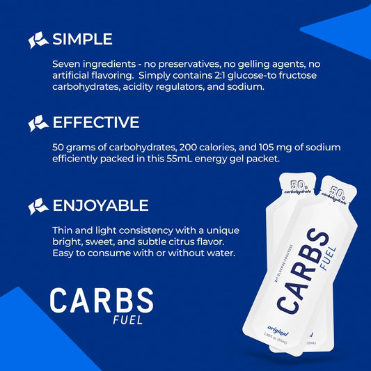 Carbs Fuel Original Energy Gel 55ml packet open for quick fueling