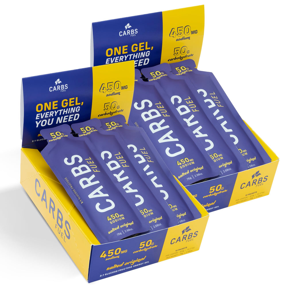 Carbs Fuel Salted Original 50g energy gel pack, portable fueling for long runs.