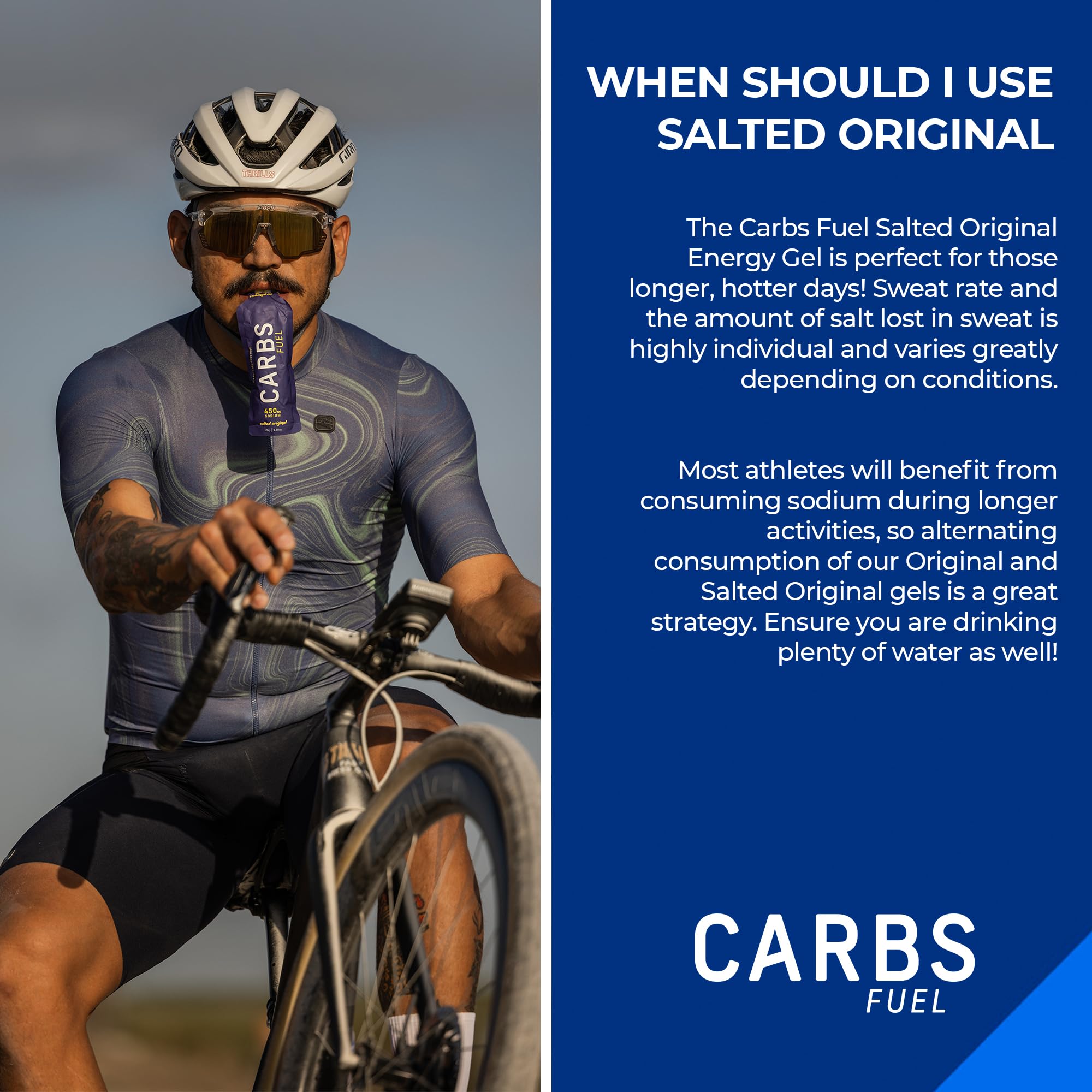 Carbs Fuel Salted Original packaging on shelf highlights value and electrolytes