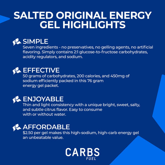 Carbs Fuel Salted Original gel texture close-up, thin and easy to swallow.