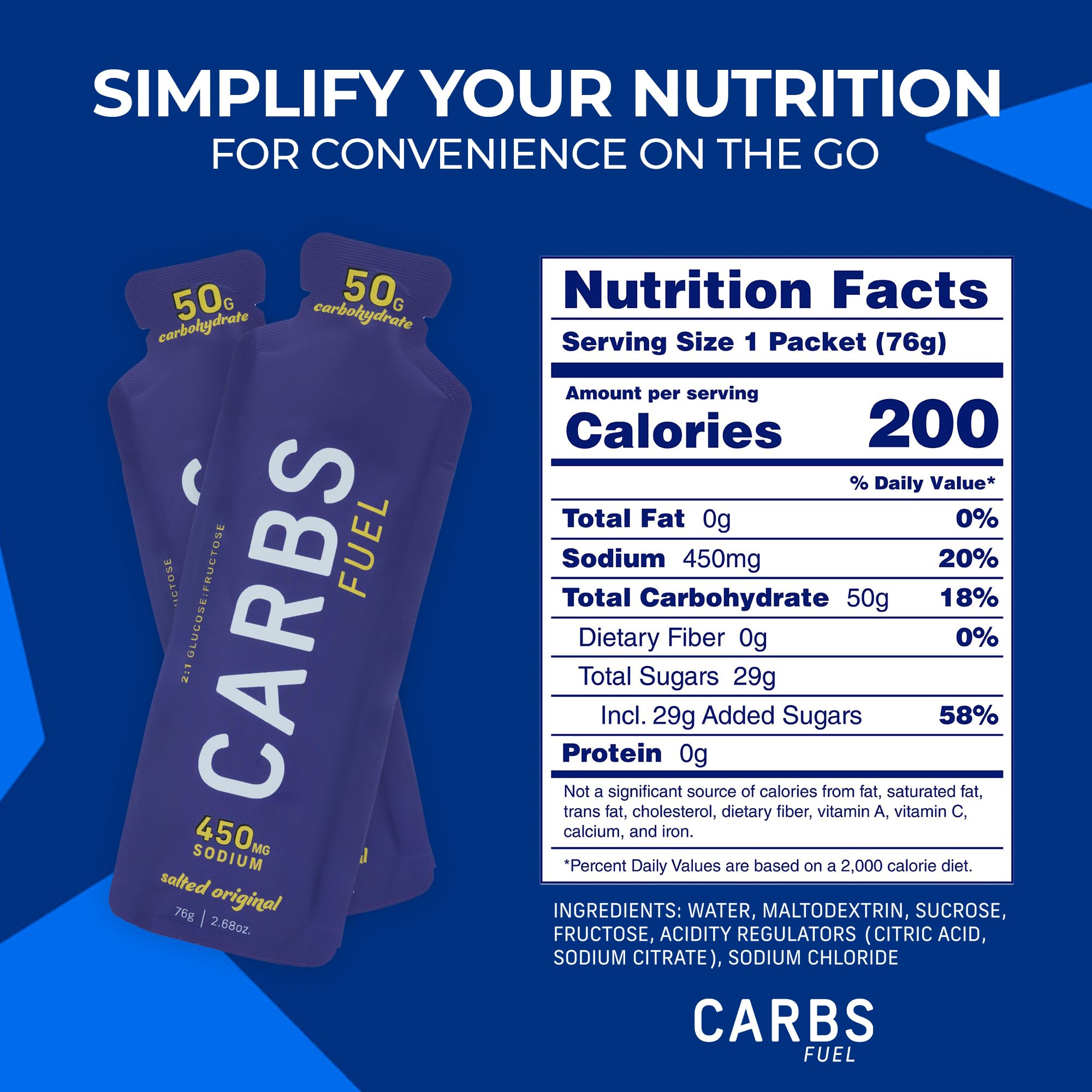 Carbs Fuel Salted Original provides 450mg sodium per gel.