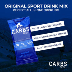 Carbs Fuel sport drink mix sachet ready to mix for 75g carbs during workouts.
