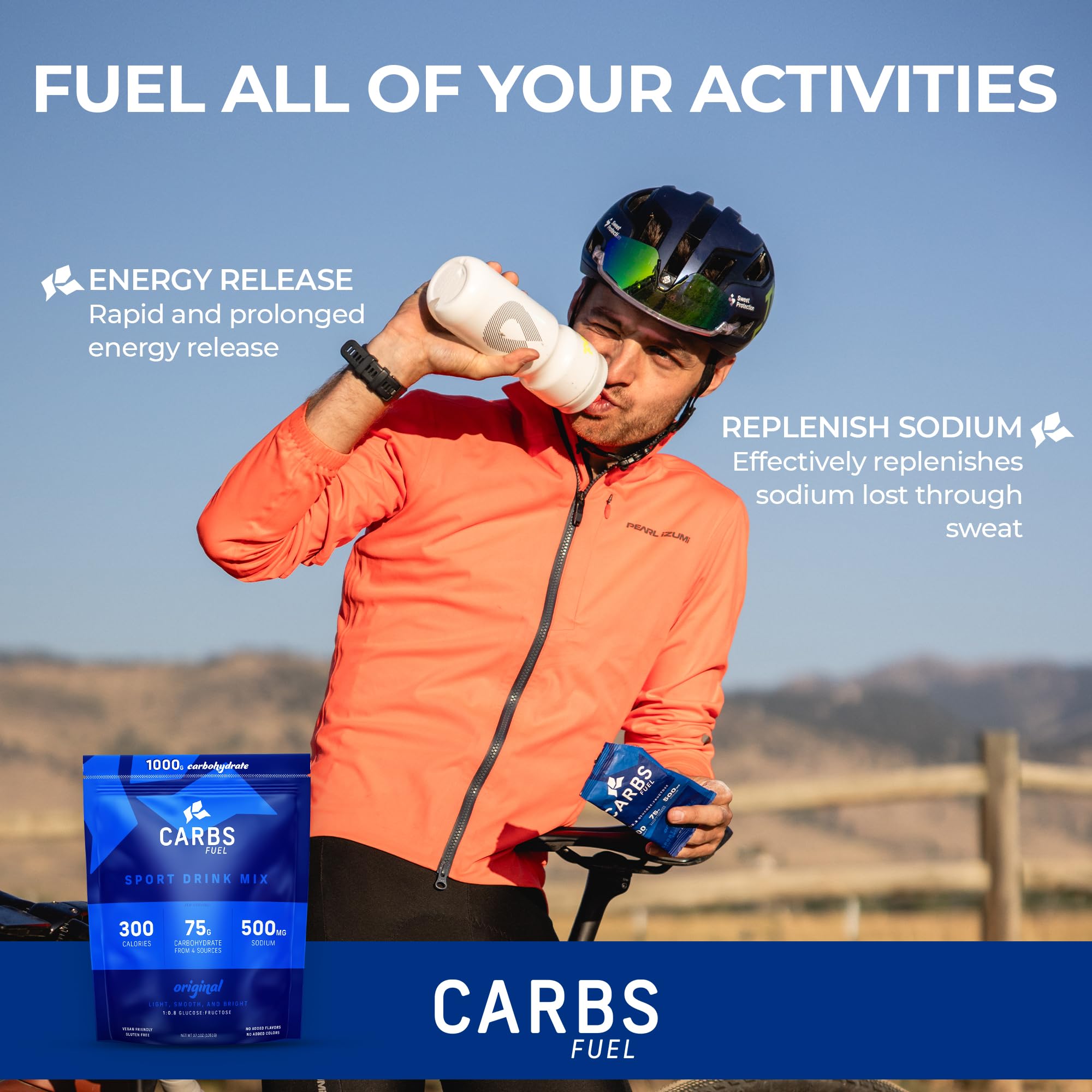 Carbs Fuel vegan gluten-free label on tub for plant-based athletes