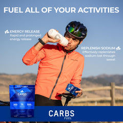 Carbs Fuel vegan gluten-free label on tub for plant-based athletes
