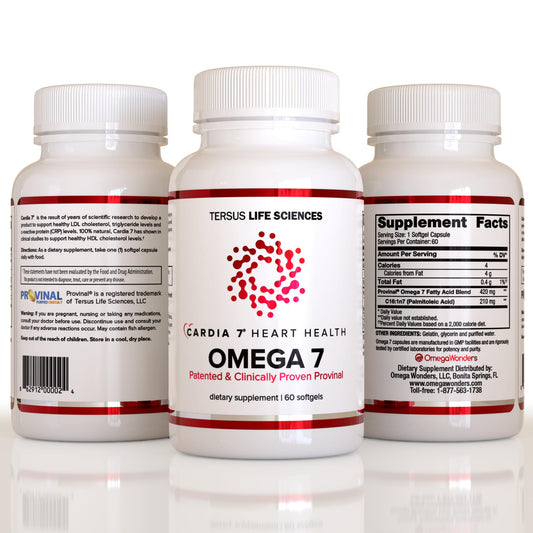The CARDIA7 provinal-purified-omega7-softgel provides purified omega-7 for daily use.