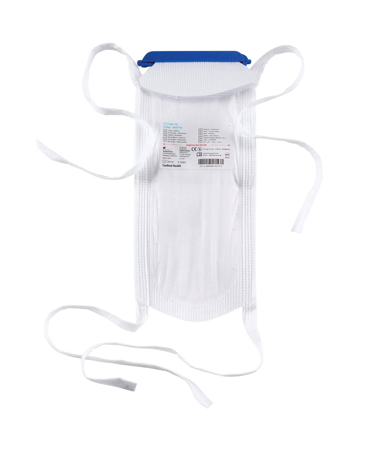 Cardinal Health ice bag with tie attachments, small 5x12 in, designed for comfortable cooling and leak-free use.