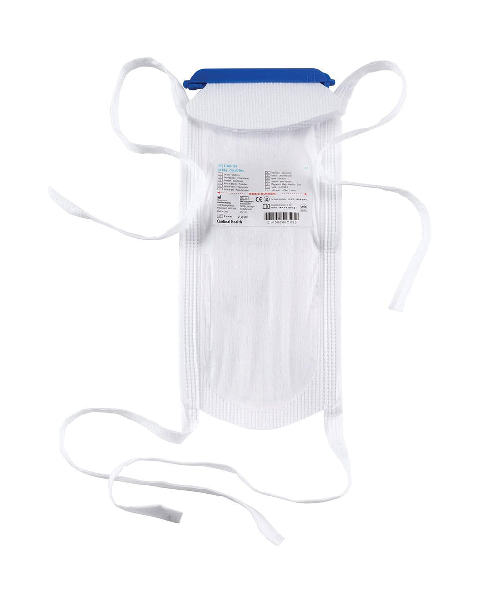 Cardinal Health ice bag with tie attachments, small 5x12 in, designed for comfortable cooling and leak-free use.