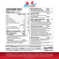 Cardio Cuts Bombsicle tub close-up shows L-Carnitine and MCTs for energy and fat support.