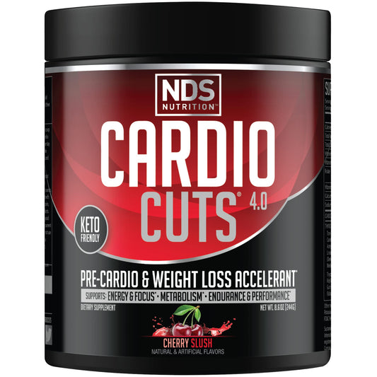 Cardio Cuts bottle in Cherry Slush flavor ready for pre-workout energy.