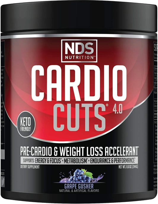 Cardio Cuts bottle front view highlights a sleek pre-workout for energy