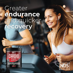 Cardio Cuts Cherry Slush packaging on display highlighting all-in-one energy and recovery formula.