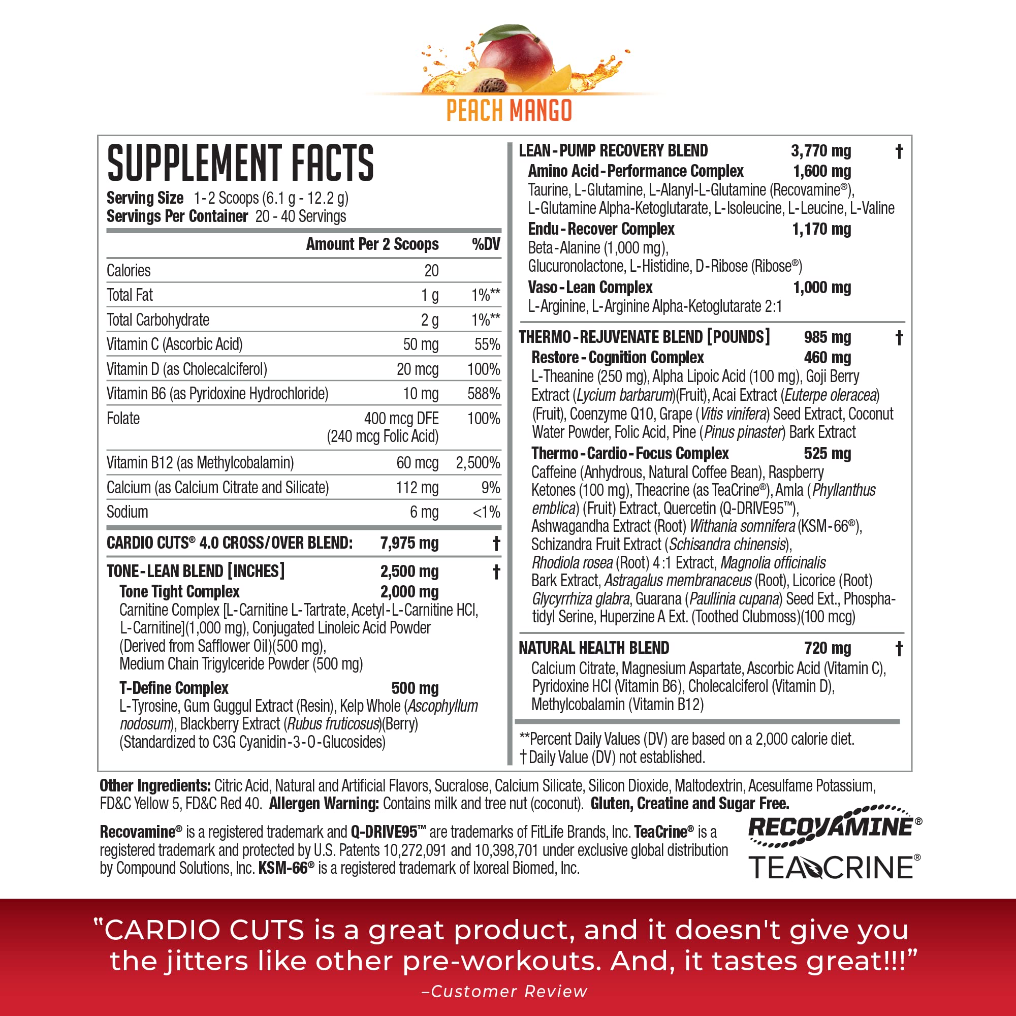 Cardio Cuts Peach Mango packaging shown for keto-friendly pre-cardio use
