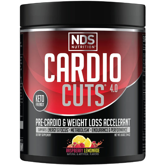 Cardio Cuts Raz Lemonade bottle front for focused pre-workout energy and appetite support.