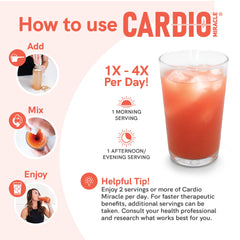 Glass of water with Cardio Miracle ready to drink after mixing.