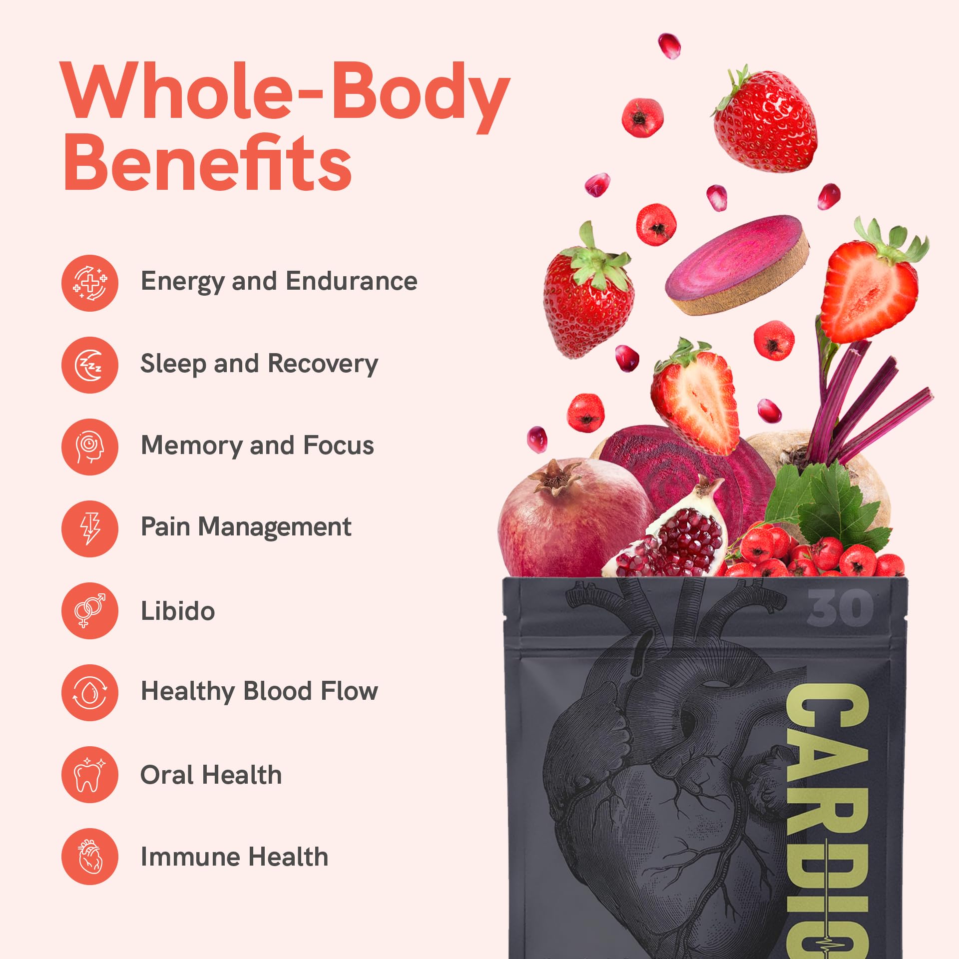 Cardio Miracle label close-up showing beet and L-Arginine ingredients.