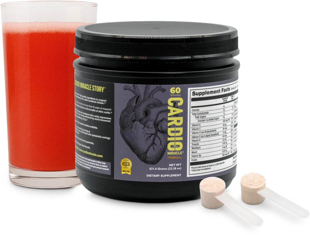 Cardio Miracle nitric oxide bottle ready for daily use, supporting steady energy.