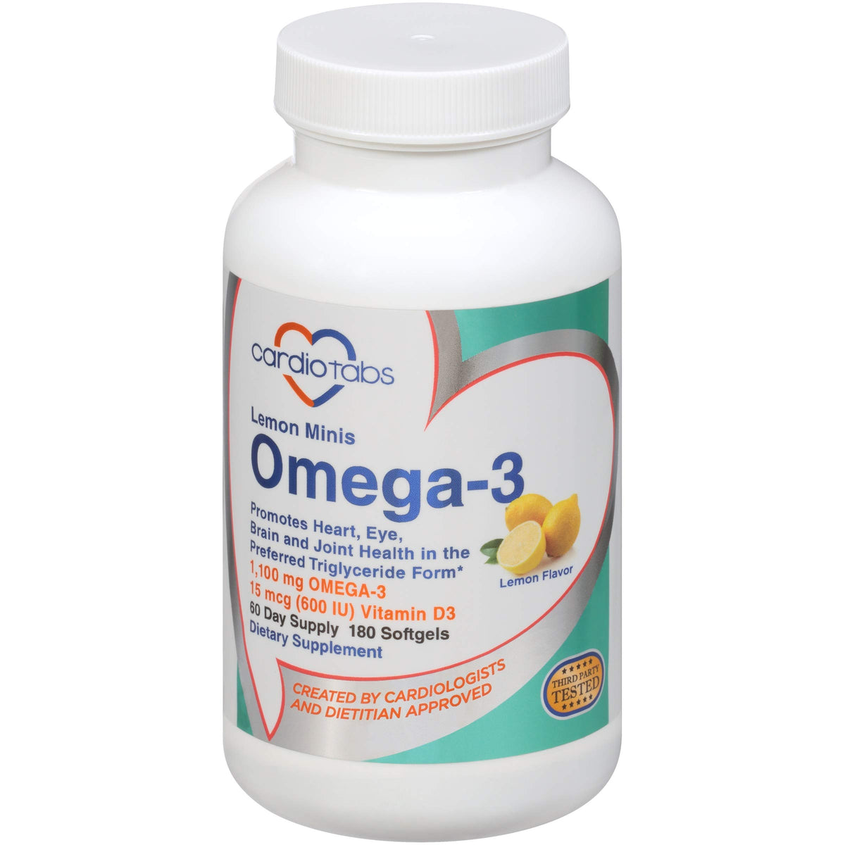 CardioTabs Lemon Minis bottle with easy-to-swallow softgels and vitamin D3 benefits