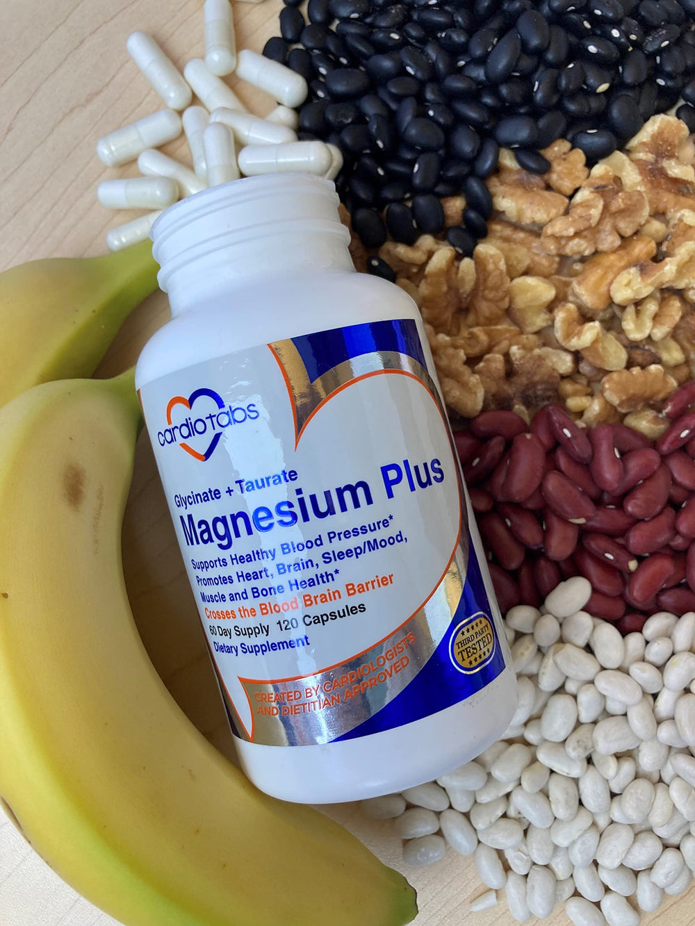 CardioTabs Magnesium Plus nutrition panel shows glycinate and taurate