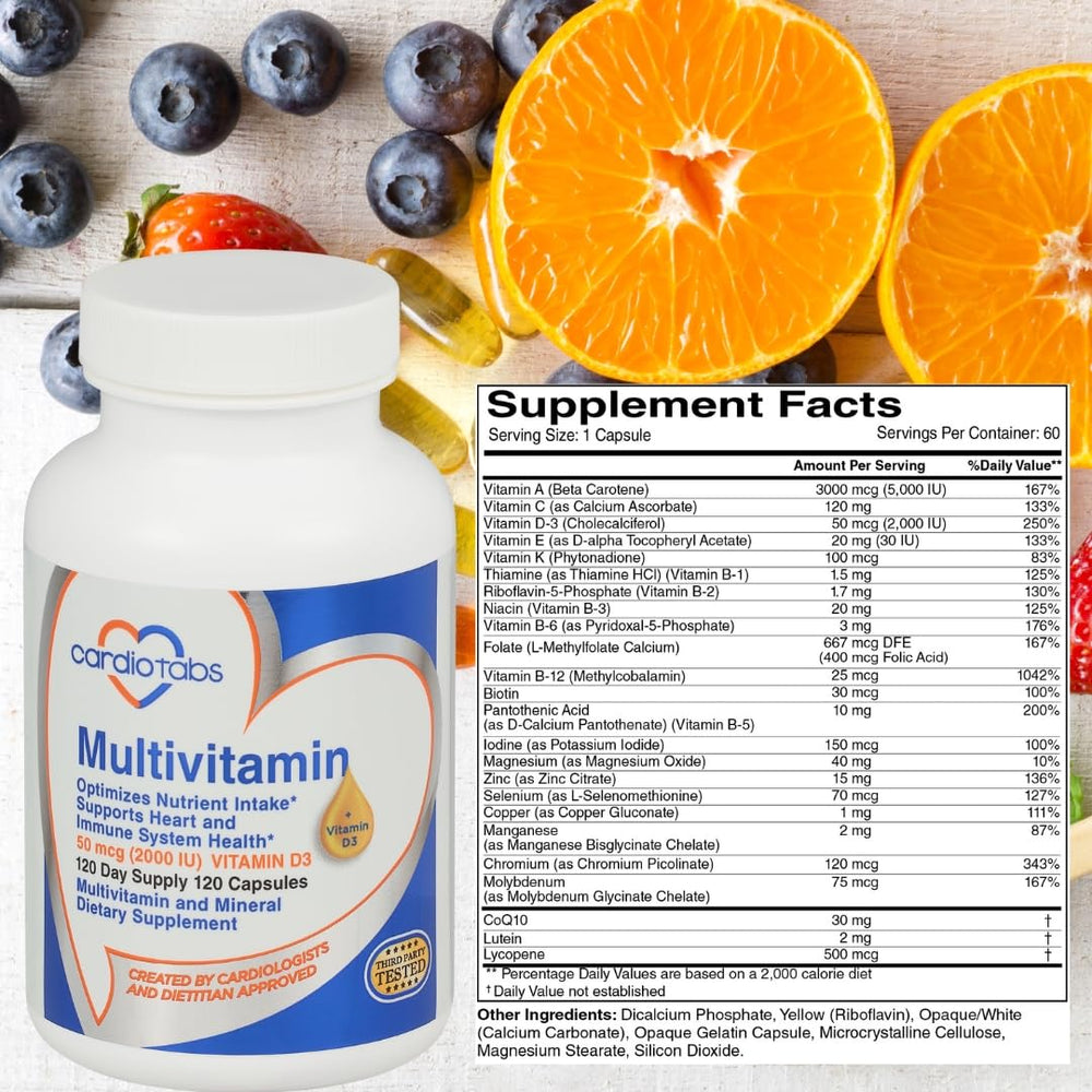 Close-up of CardioTabs multivitamin tablets ready to take