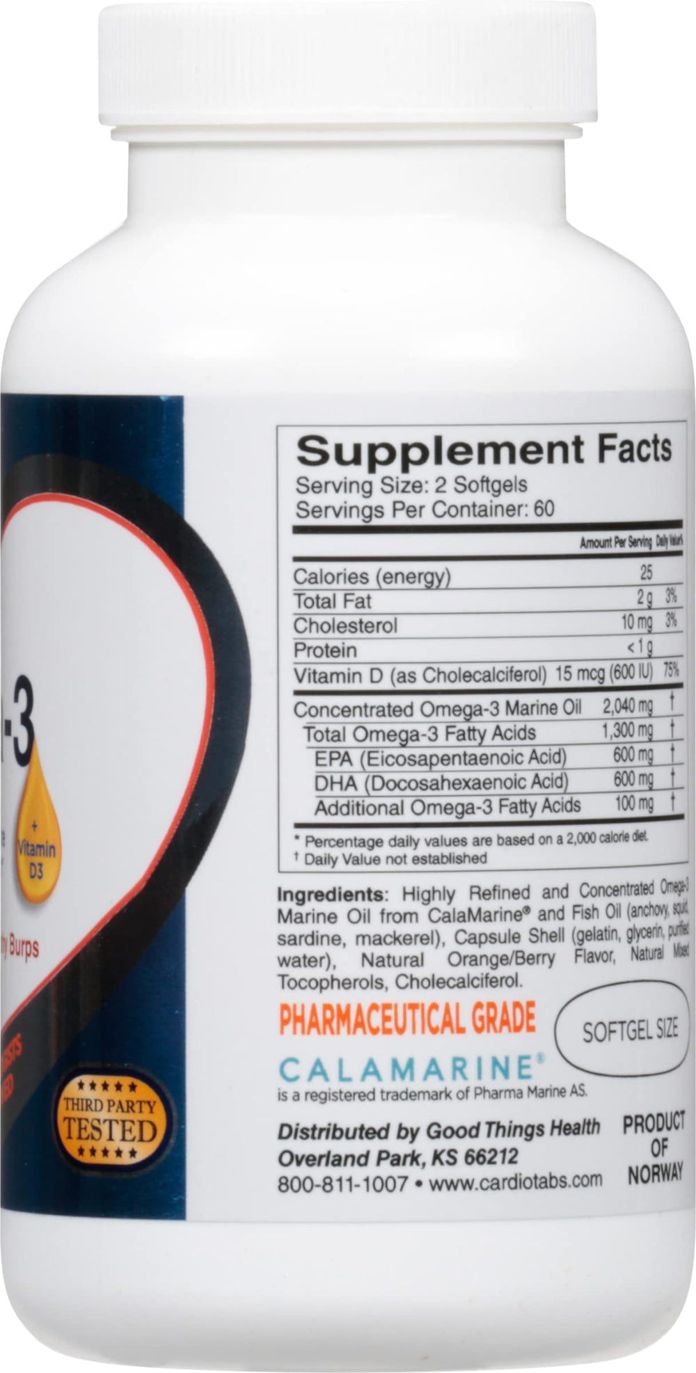 CardioTabs citrus-scented softgel in hand for easy swallowing.