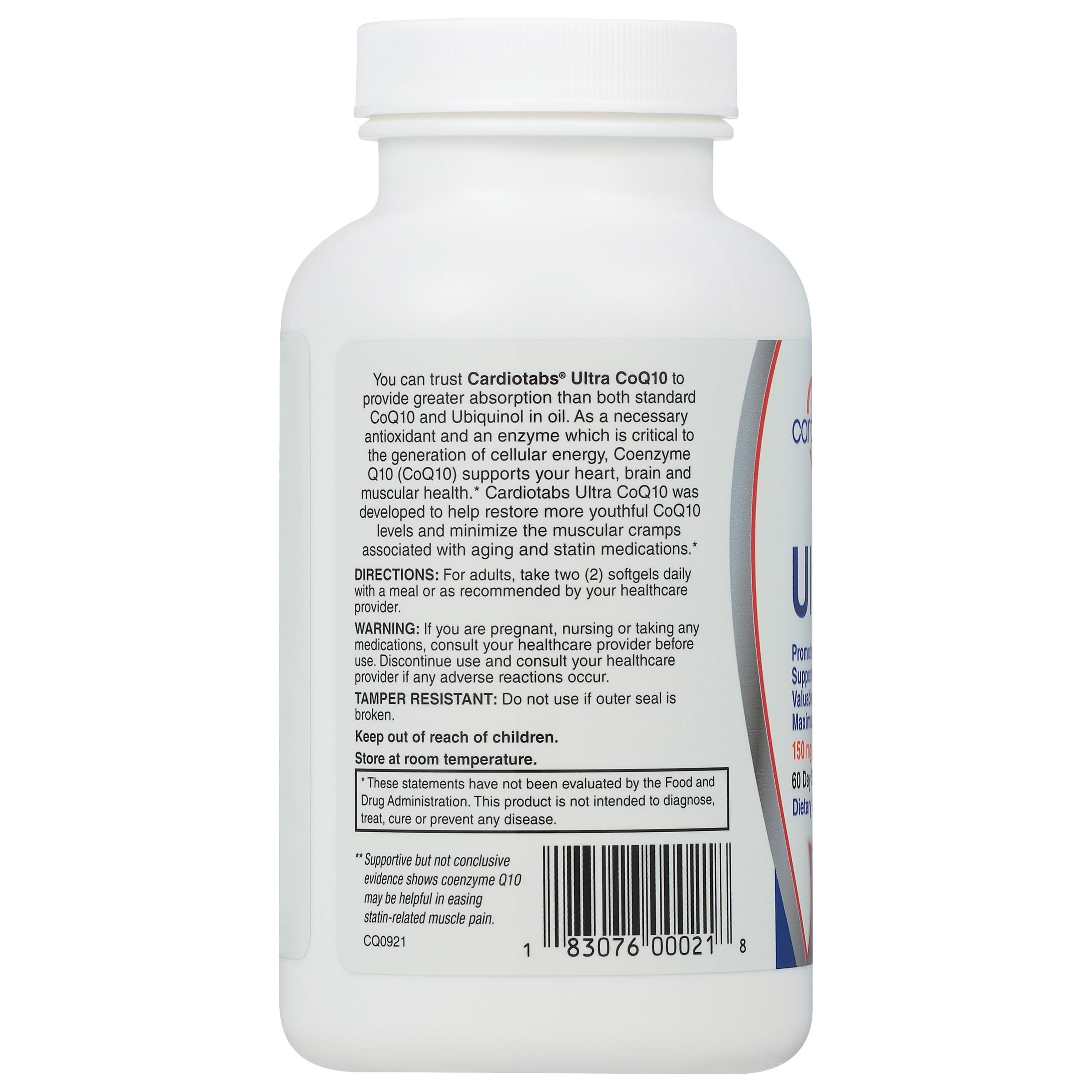 Safflower oil base and CardioTabs Ultra CoQ10 label close-up.