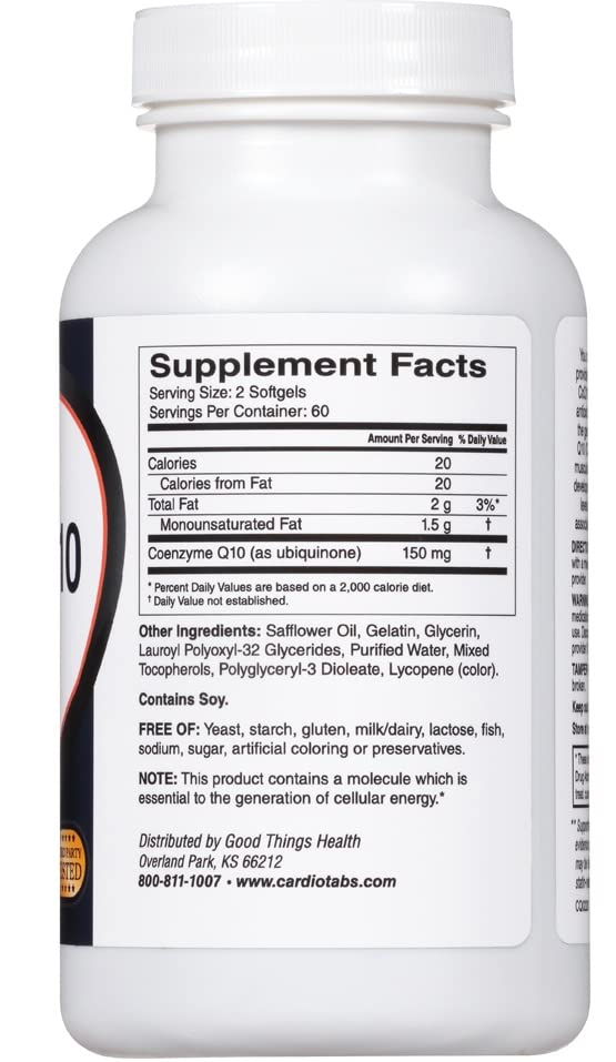 Close-up of CardioTabs Ultra CoQ10 softgels, easy-to-swallow daily supplement.