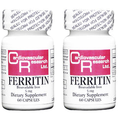 Cardiovascular Research Ferritin bottle front shows a trusted iron source for daily vitality.